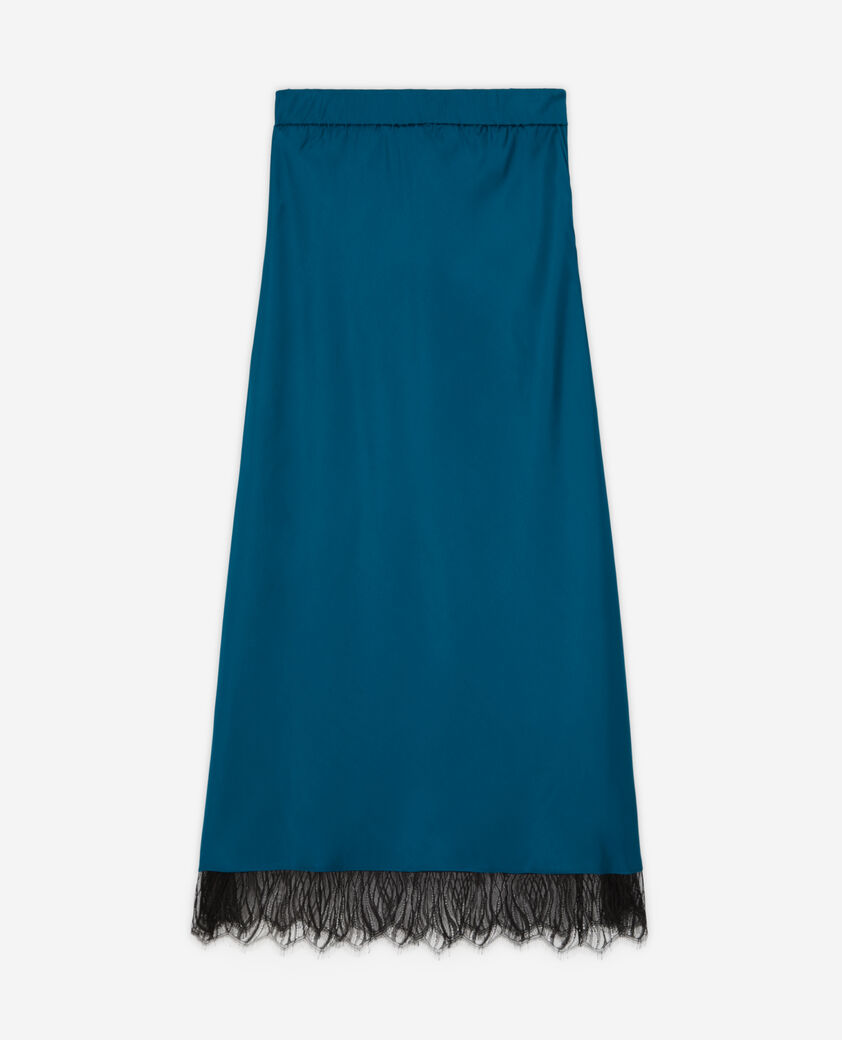 The Kooples WOMEN MEDIUM BLUE long blue skirt with lace details
