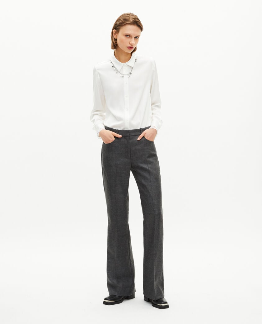 The Kooples WOMEN BLACK dark gray wool bootcut tailored pants