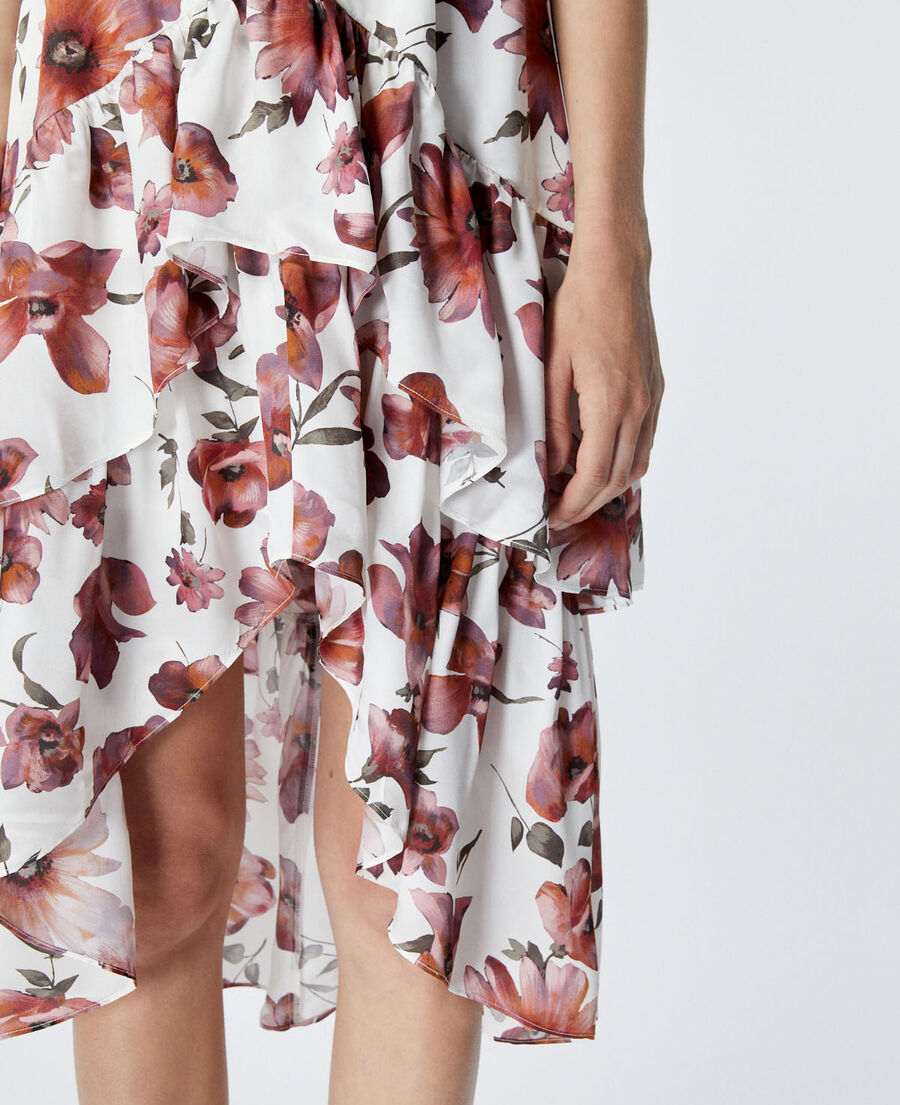 long ecru dress with smocking - floral print