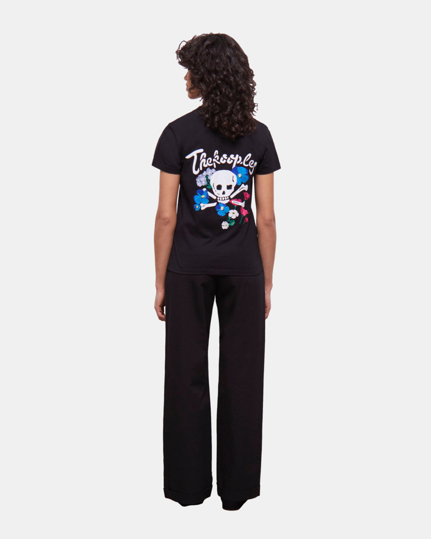 T-shirt Femme noir avec broderies, BLACK, hi-res image number null