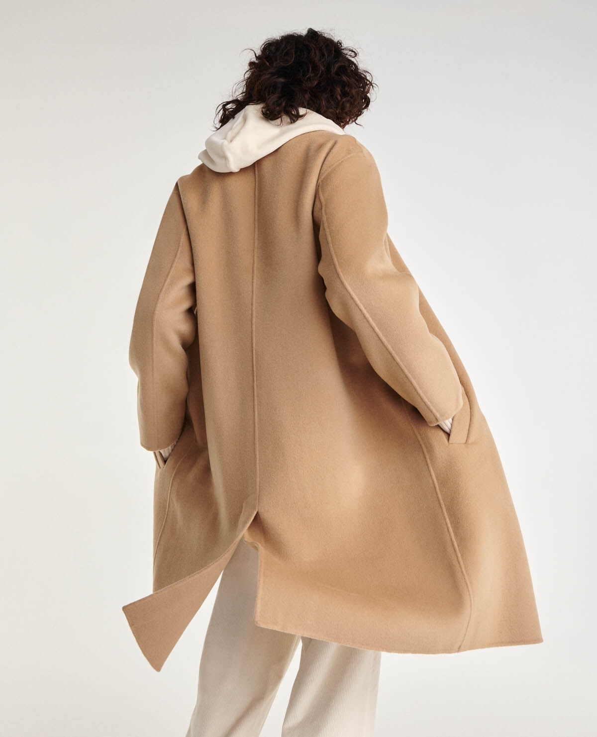 Camel wool coat with hood outlet