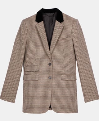 The Kooples WOMEN BEIGE-BROWN beige houndstooth suit jacket