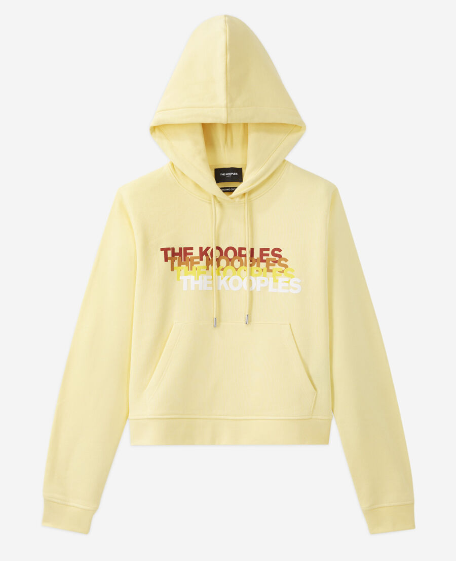 gelbes kapuzensweatshirt mit dreifach-logo