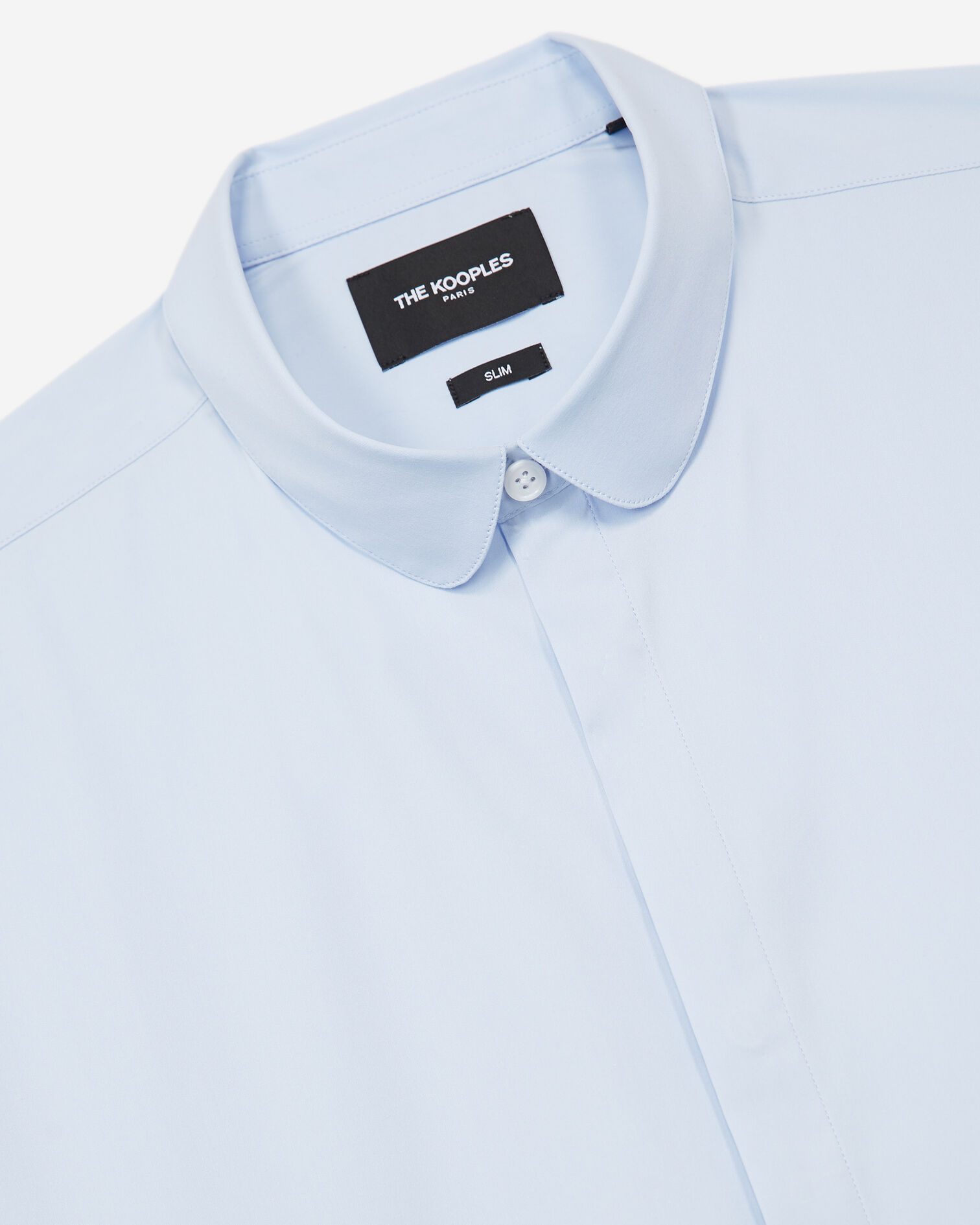 Men’s blue shirt in cotton with round collar, BLUE SKY, hi-res image number null