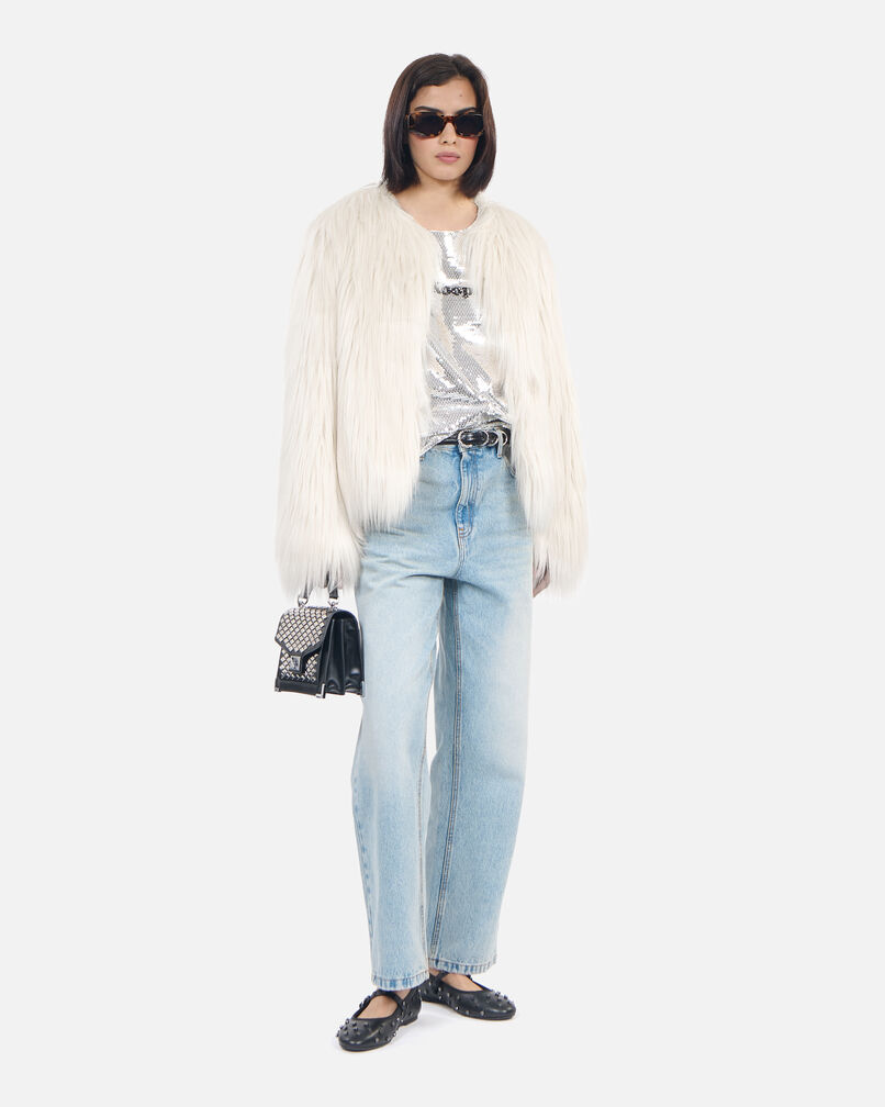 The Kooples FEMME ECRU manteau effet fourrure écru