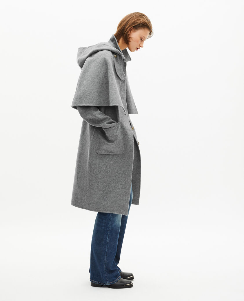 The Kooples MUJER GREY abrigo largo de lana de doble faz con capa gris