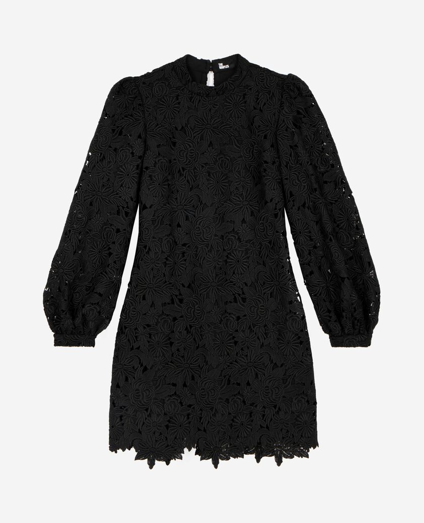 The Kooples WOMEN BLACK short dress in black floral lace