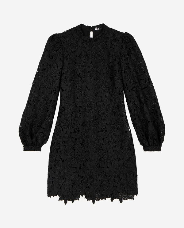 The Kooples FEMME BLACK robe courte en dentelle fleurie noire