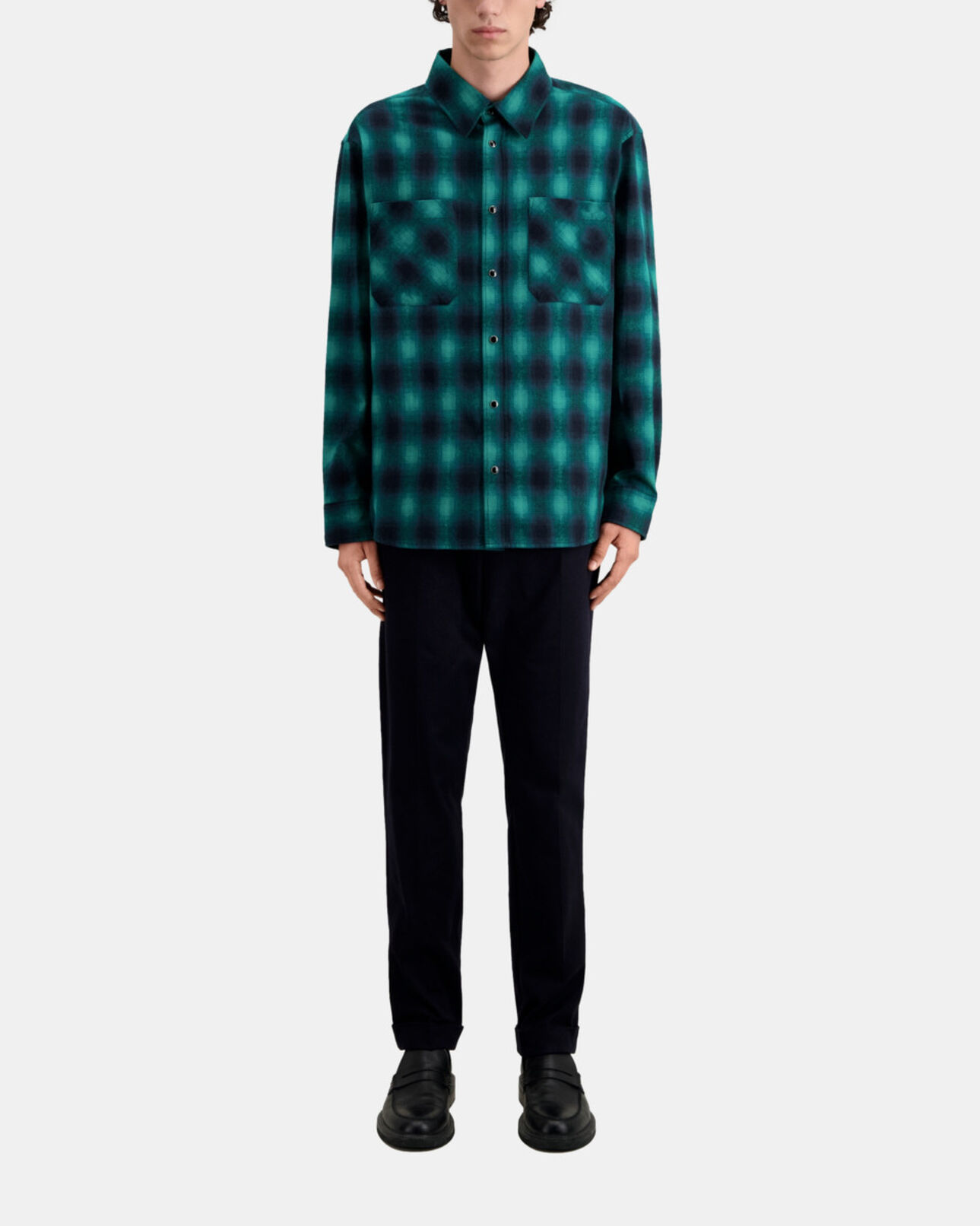 The Kooples HOMME BLACK / GREEN surchemise à carreaux noirs et verts