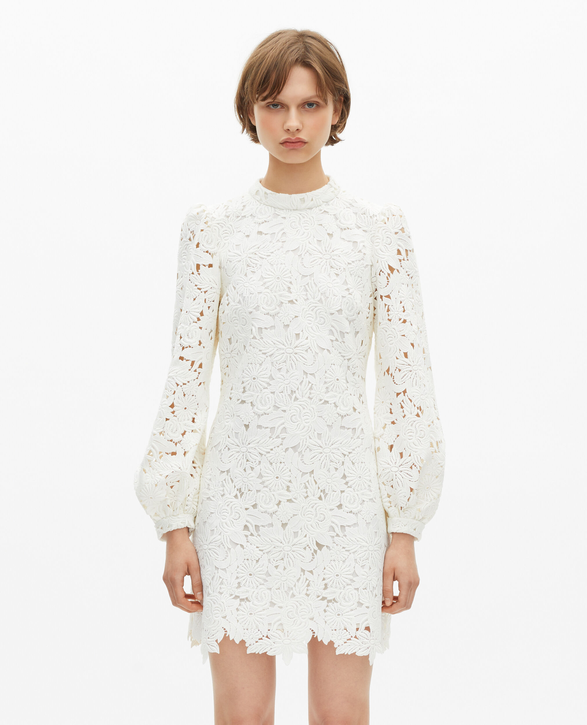 Kurzes Kleid aus ecrufarbener Blumenspitze, ECRU, hi-res image number null
