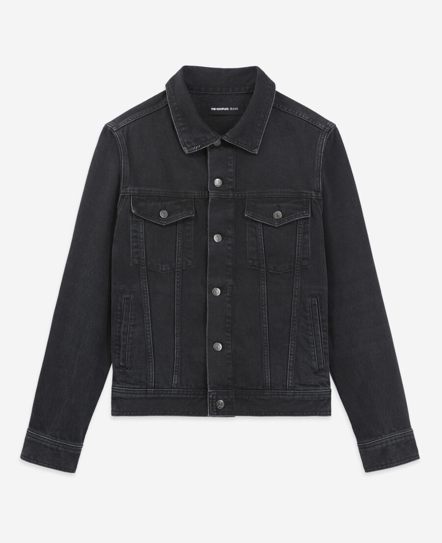 black faded denim jacket with chest pockets