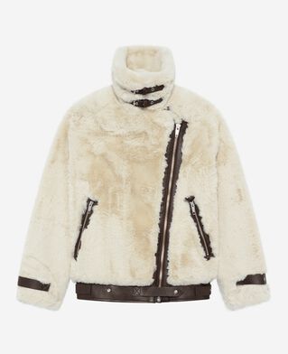 The Kooples WOMEN WHITE ecru fur-effect aviator jacket