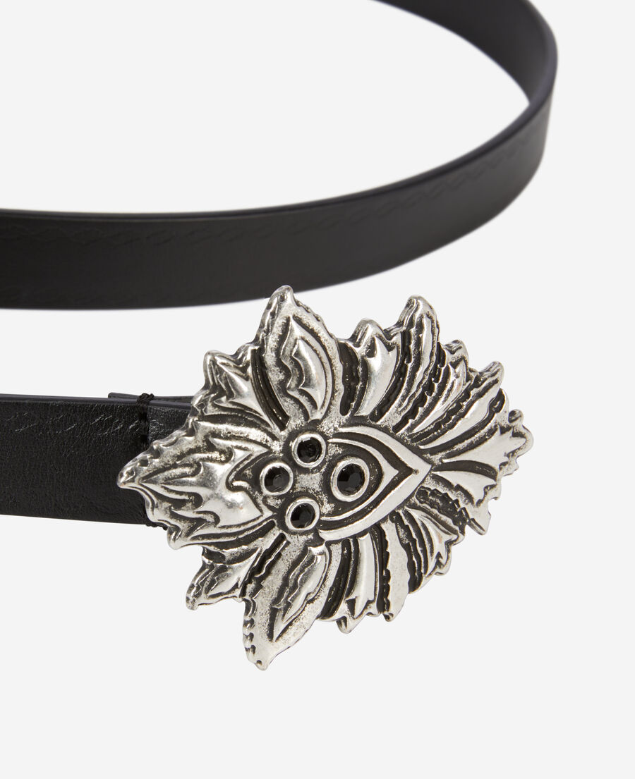 The Kooples FEMME BLACK ceinture fine en cuir noir avec boucle fleur