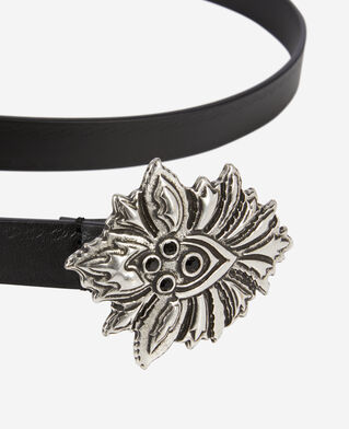 The Kooples FEMME BLACK ceinture fine en cuir noir avec boucle fleur