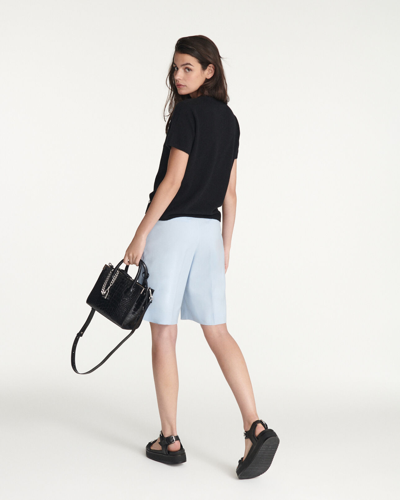 The Kooples FEMME BLACK pull cachemire noir à manches courtes