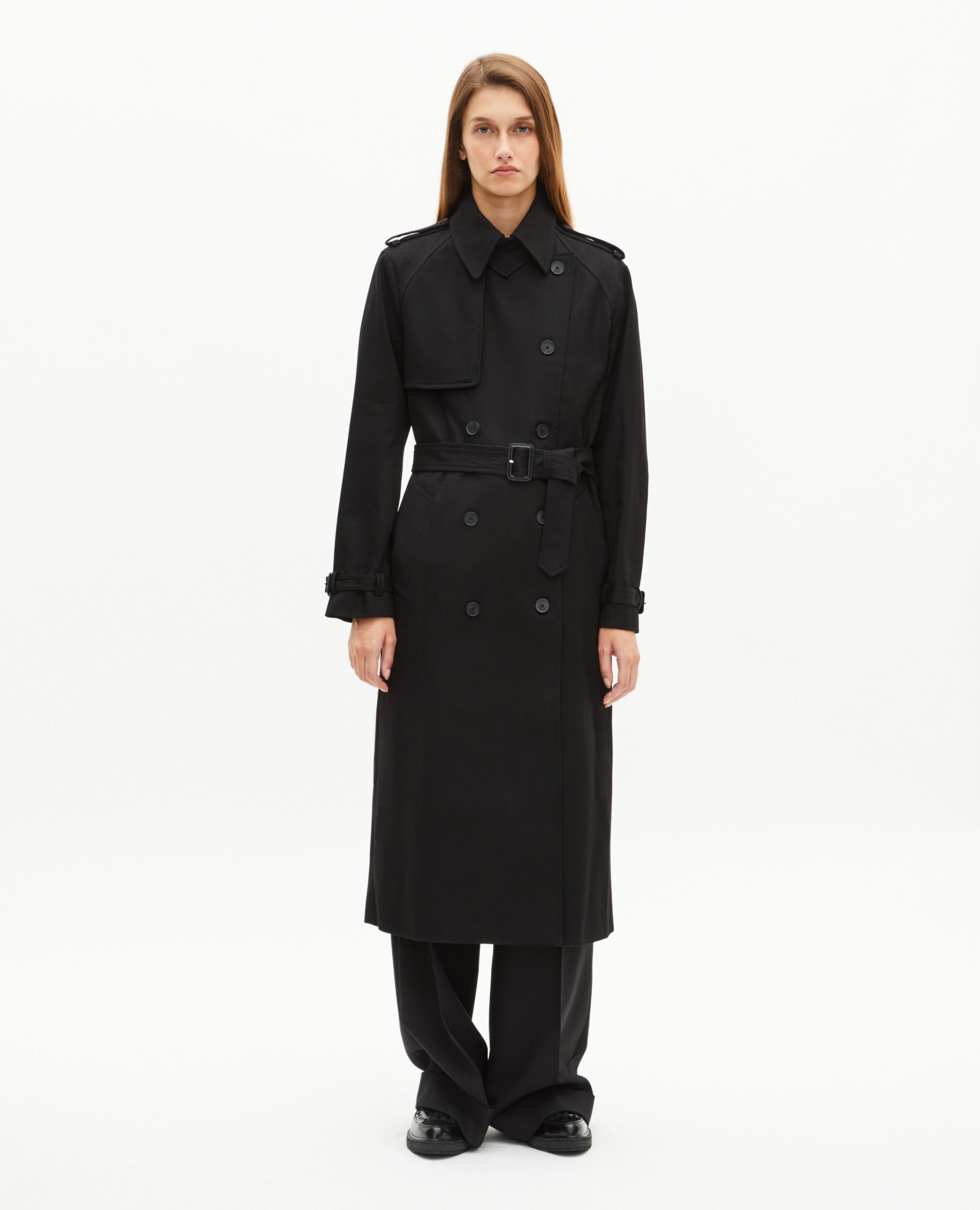 Black trench coat, BLACK, hi-res image number null
