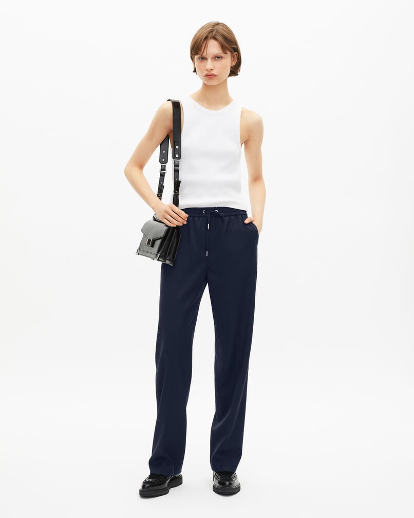 The Kooples FEMME DARK NAVY pantalon droit en laine bleu foncé