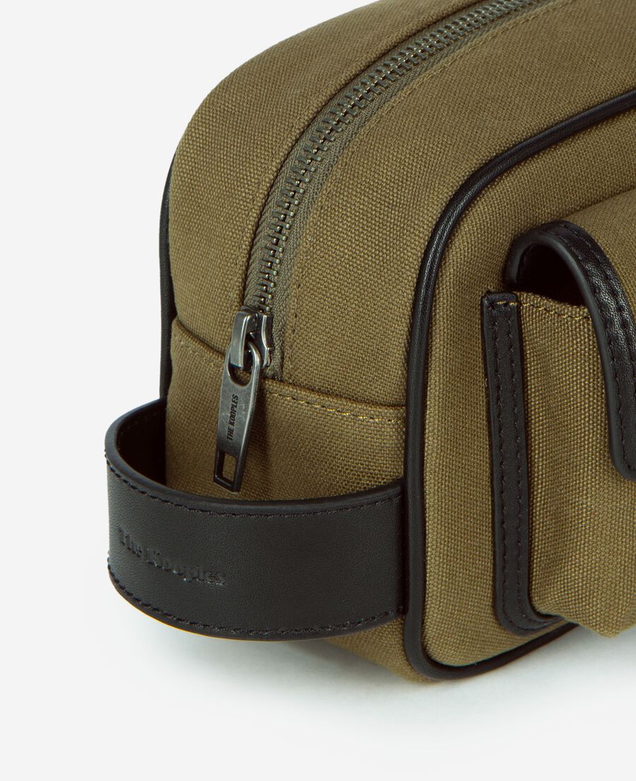 The Kooples MEN KAKI khaki canvas and leather clutch bag