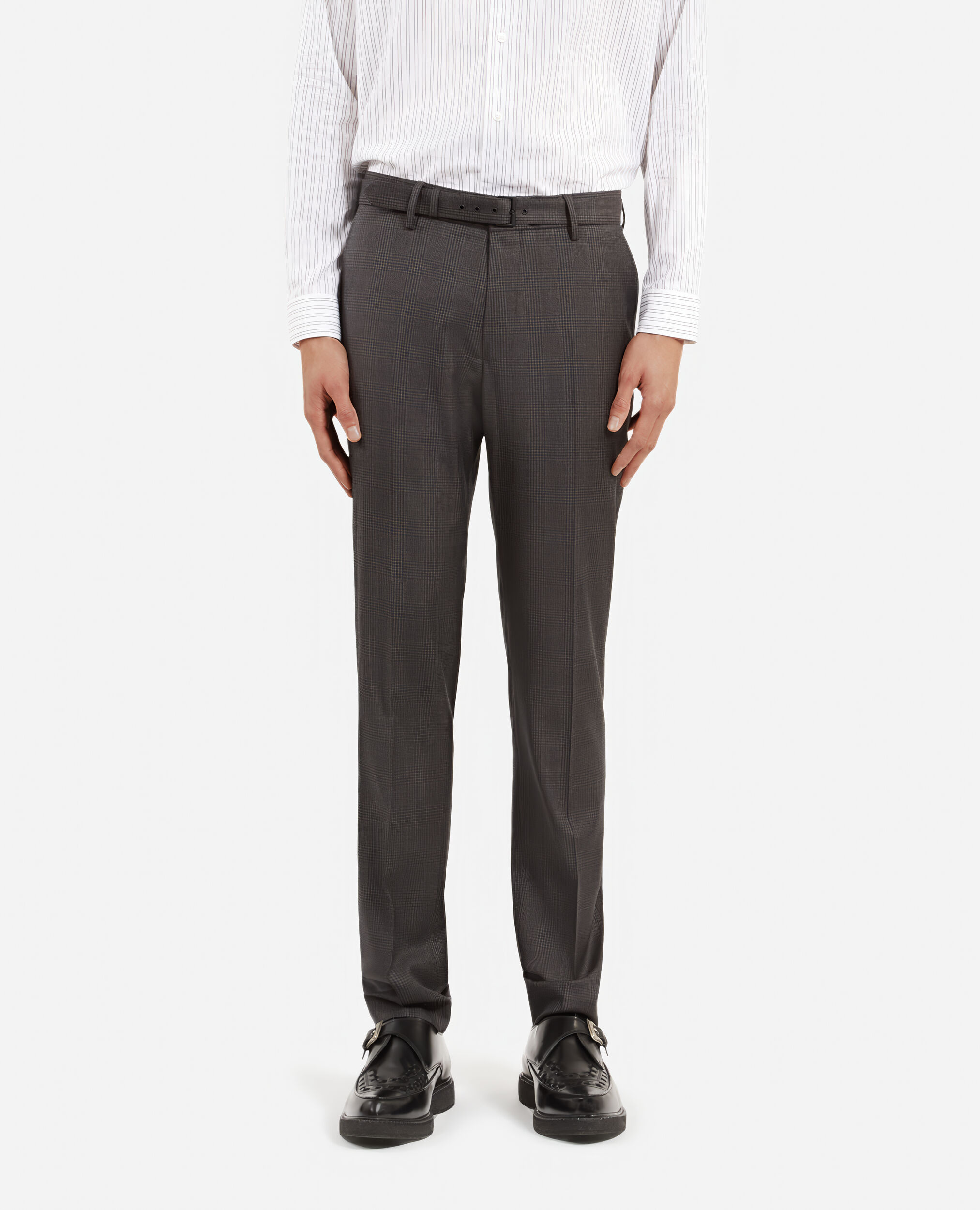 Gray Prince of Wales wool suit pants, DARK GREY, hi-res image number null
