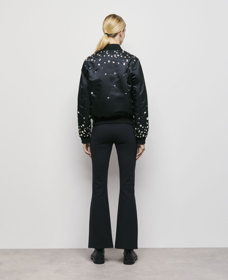The Kooples WOMEN BLACK black bomber jacket with rhinestones