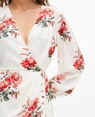 The Kooples FEMME WHITE - RED robe courte portefeuille imprim&eacute; fleuri blanche