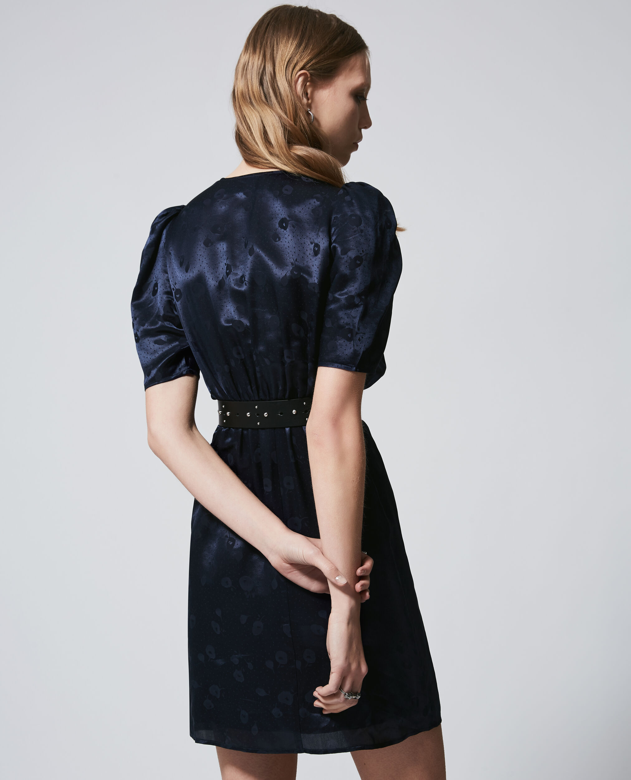 Navy blue wrap dress in jacquard | The Kooples - US