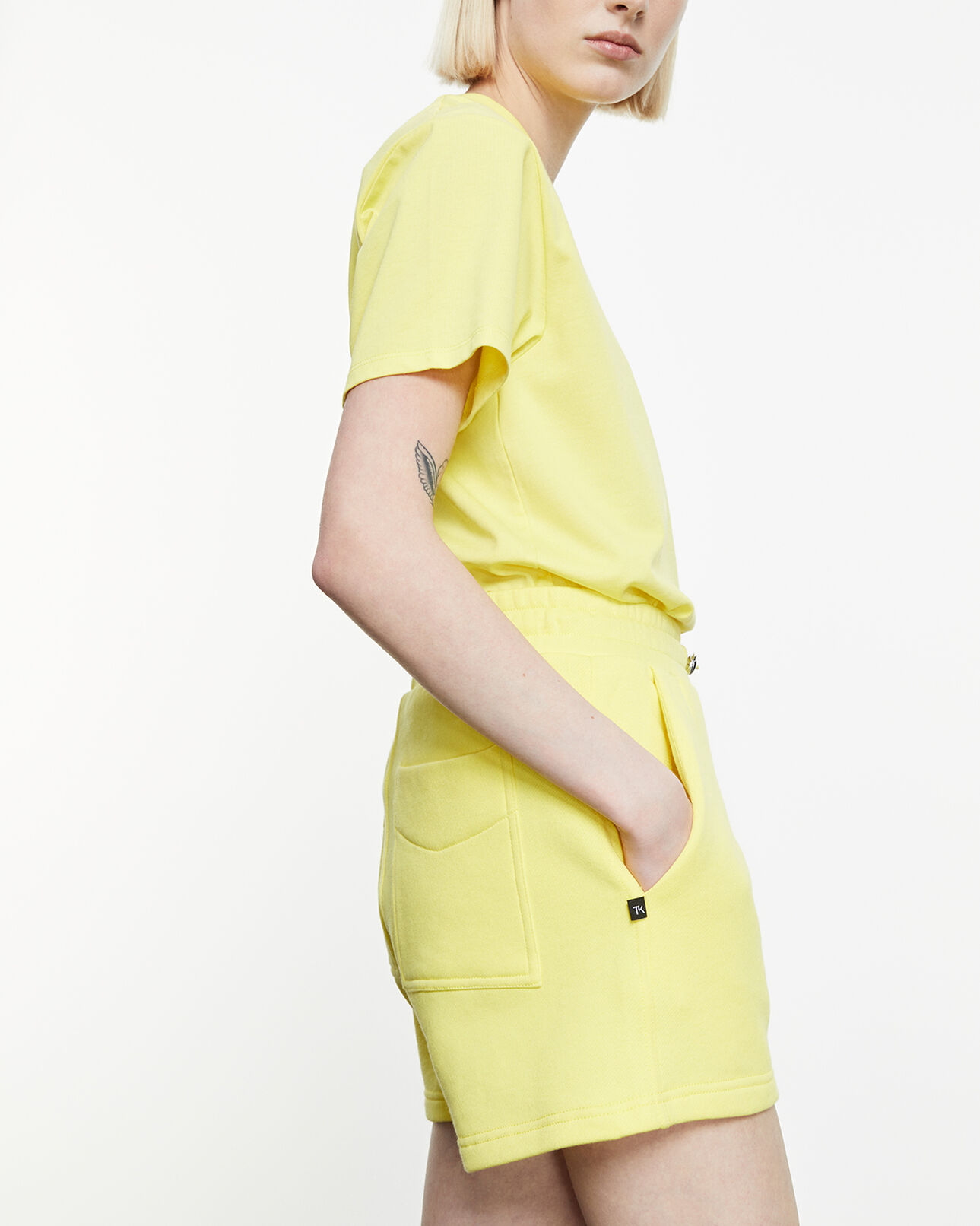 The Kooples WOMEN YELLOW yellow shorts in cotton w/embossed logo