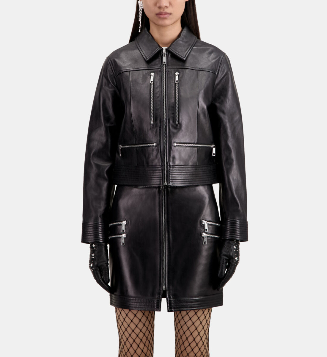 Black leather biker jacket with zipper The Kooples Canada