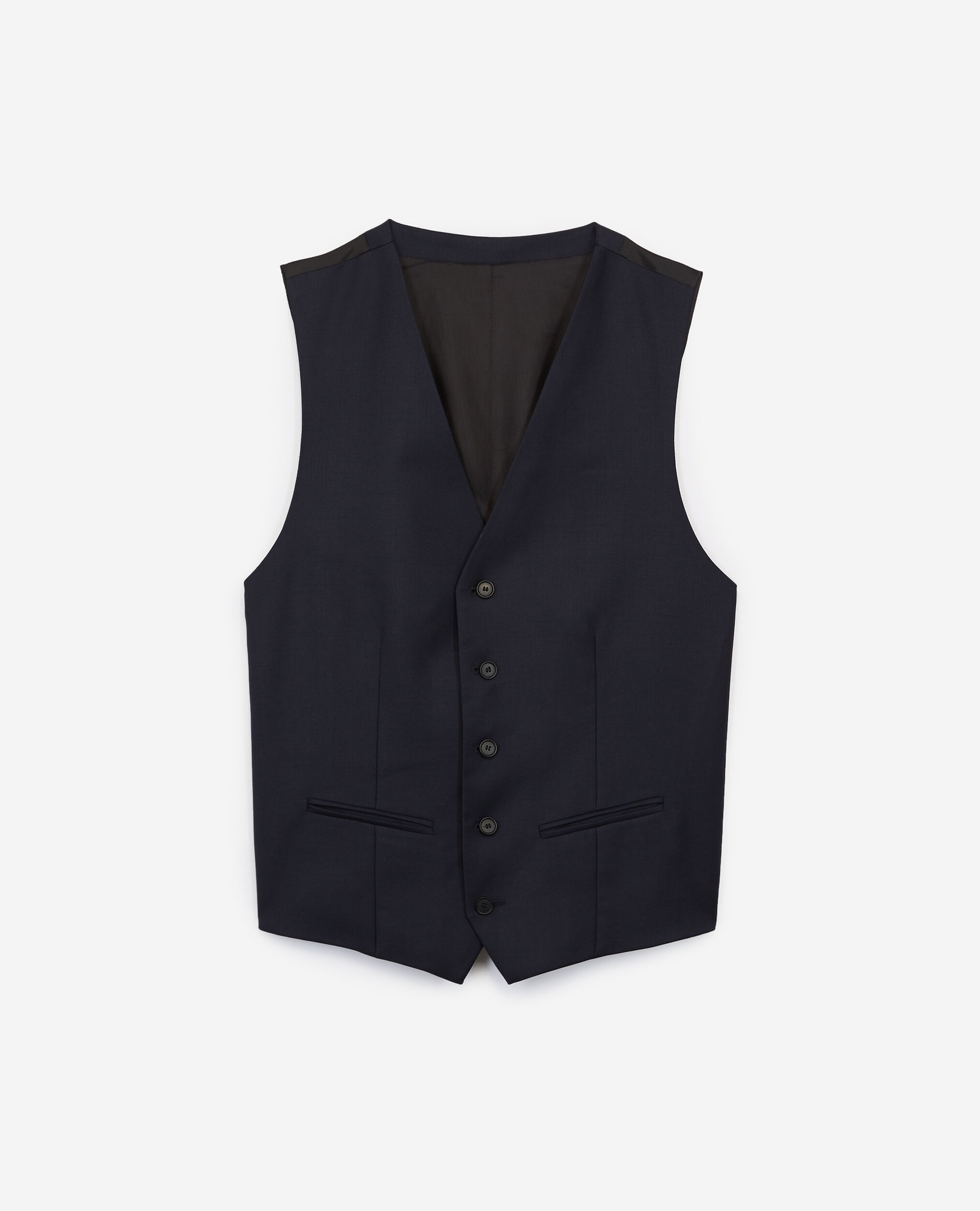 Buttoned navy blue waistcoat in wool, DARK NAVY, hi-res image number null
