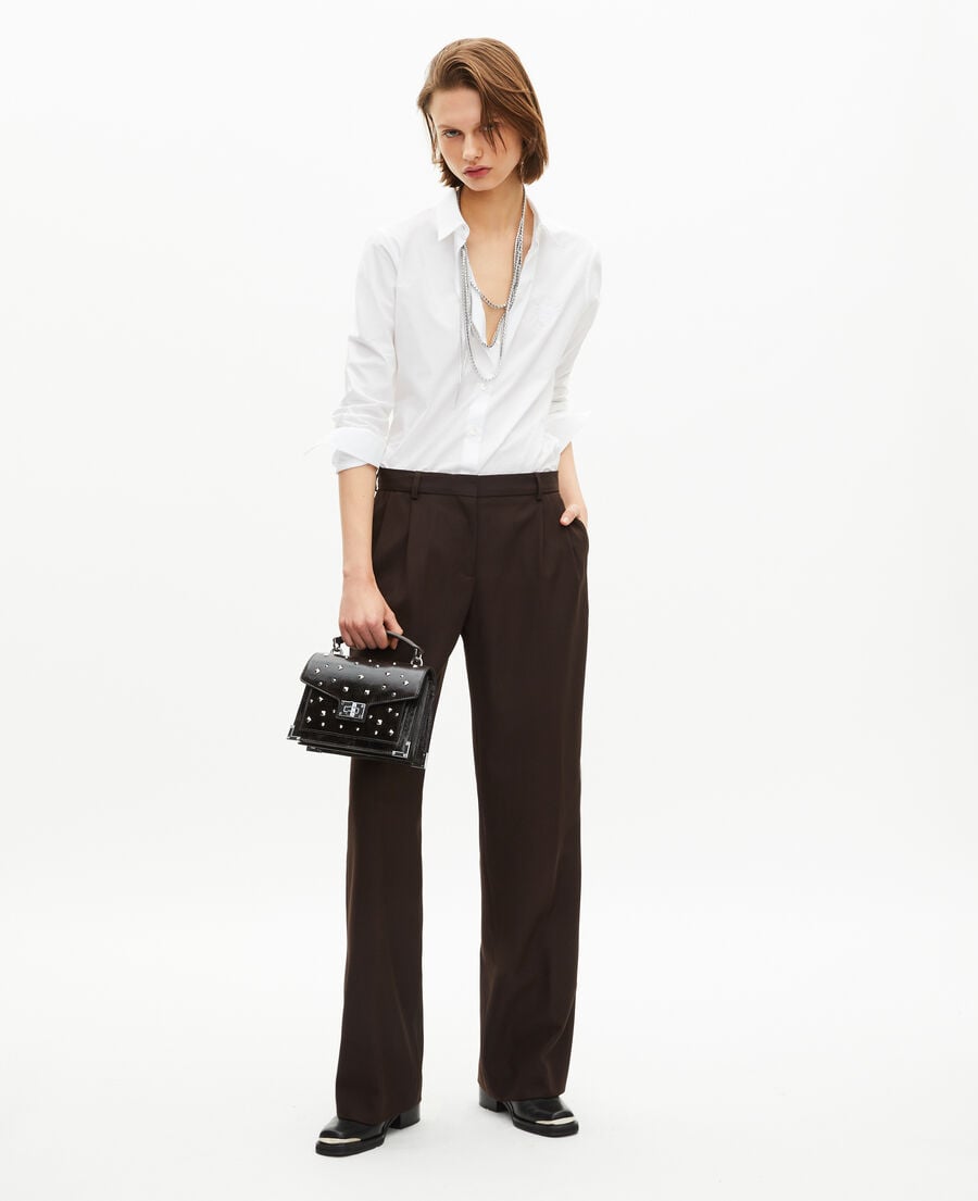 The Kooples FEMME BROWN pantalon tailleur large en laine mélangée marron