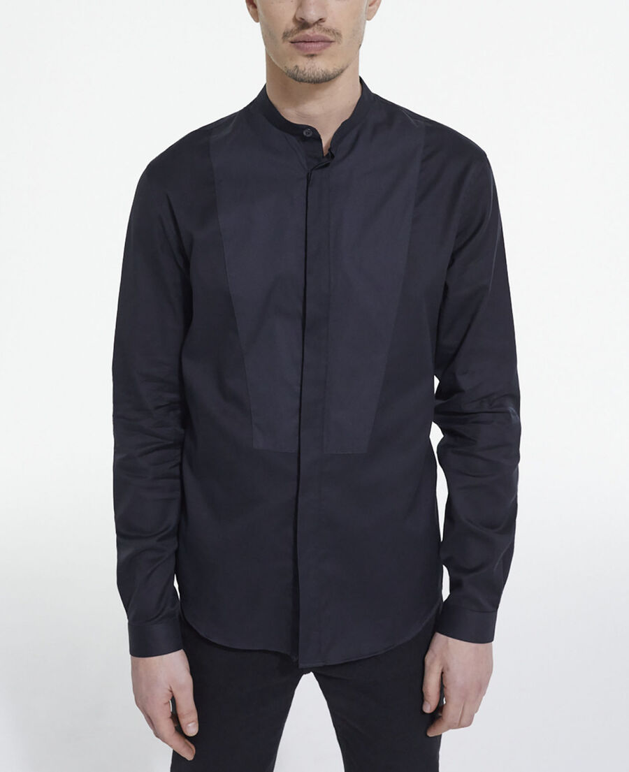 black cotton shirt with officer collar