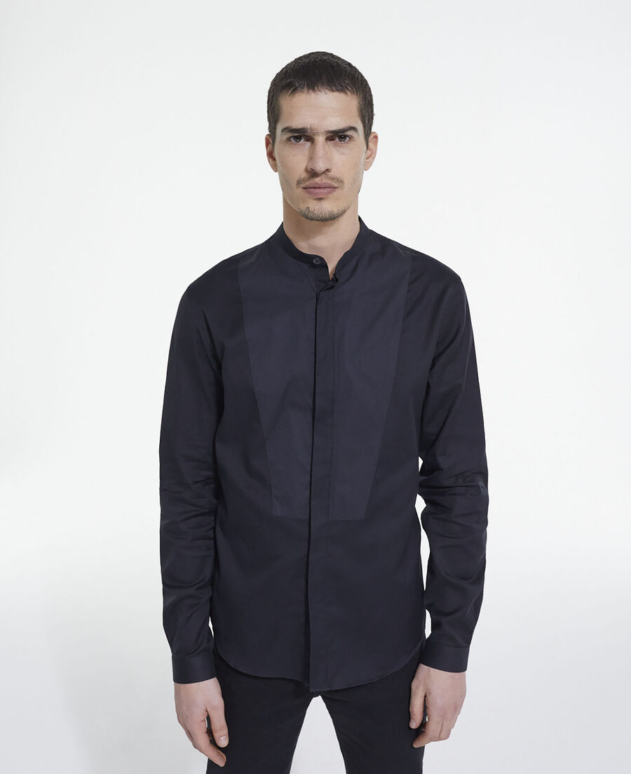 black cotton shirt with officer collar