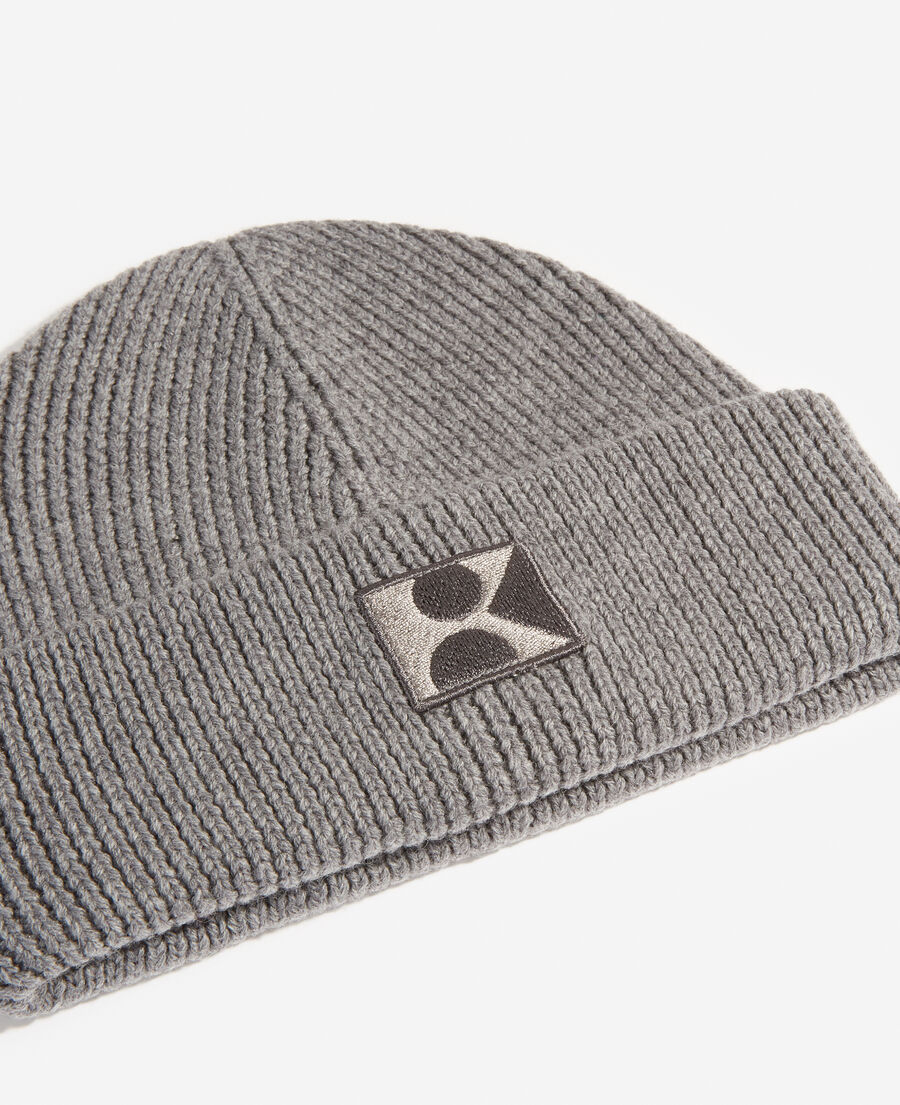 flecked gray wool hat with k monogram