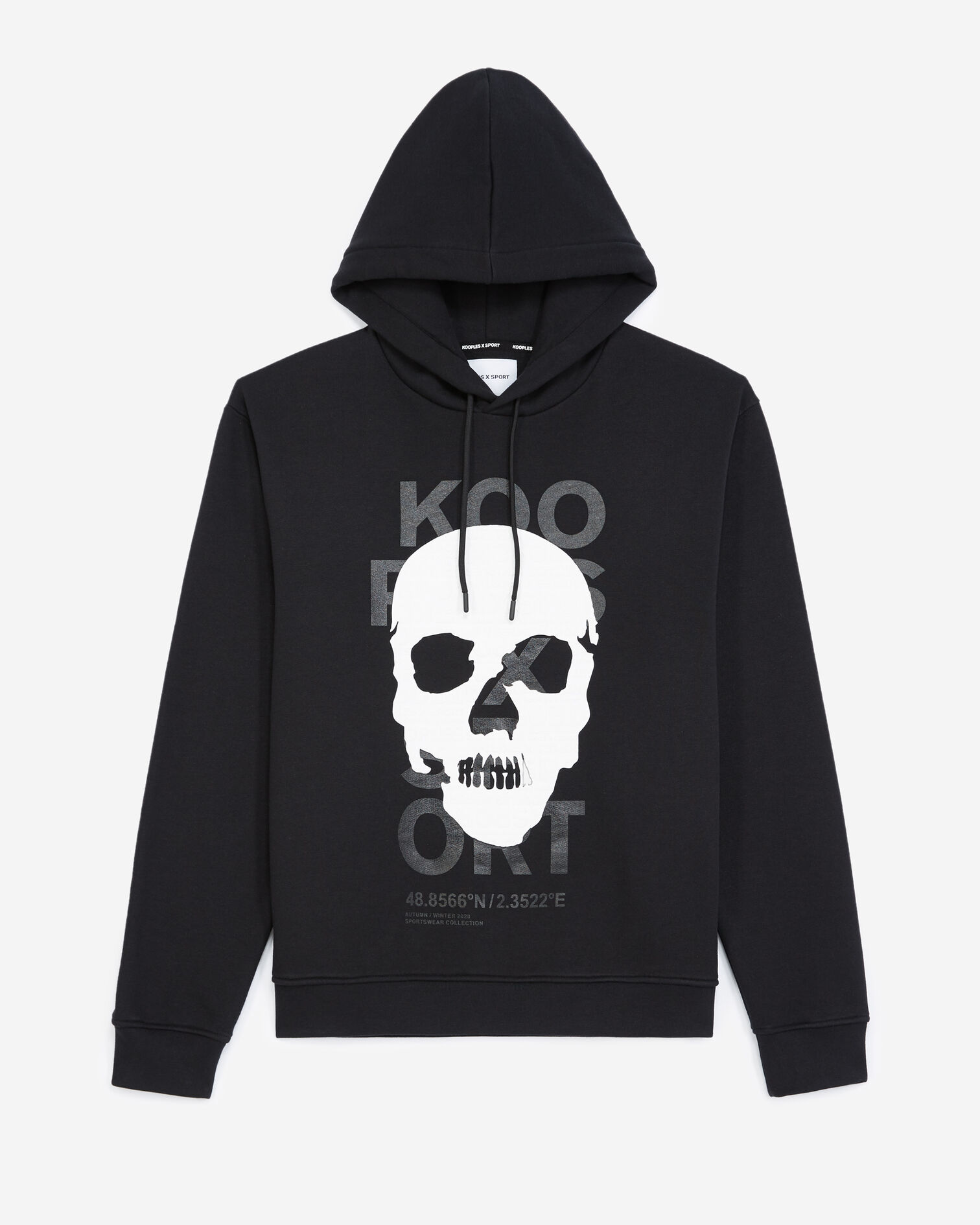 Black sweatshirt with hood and skull motif, BLACK, hi-res image number null