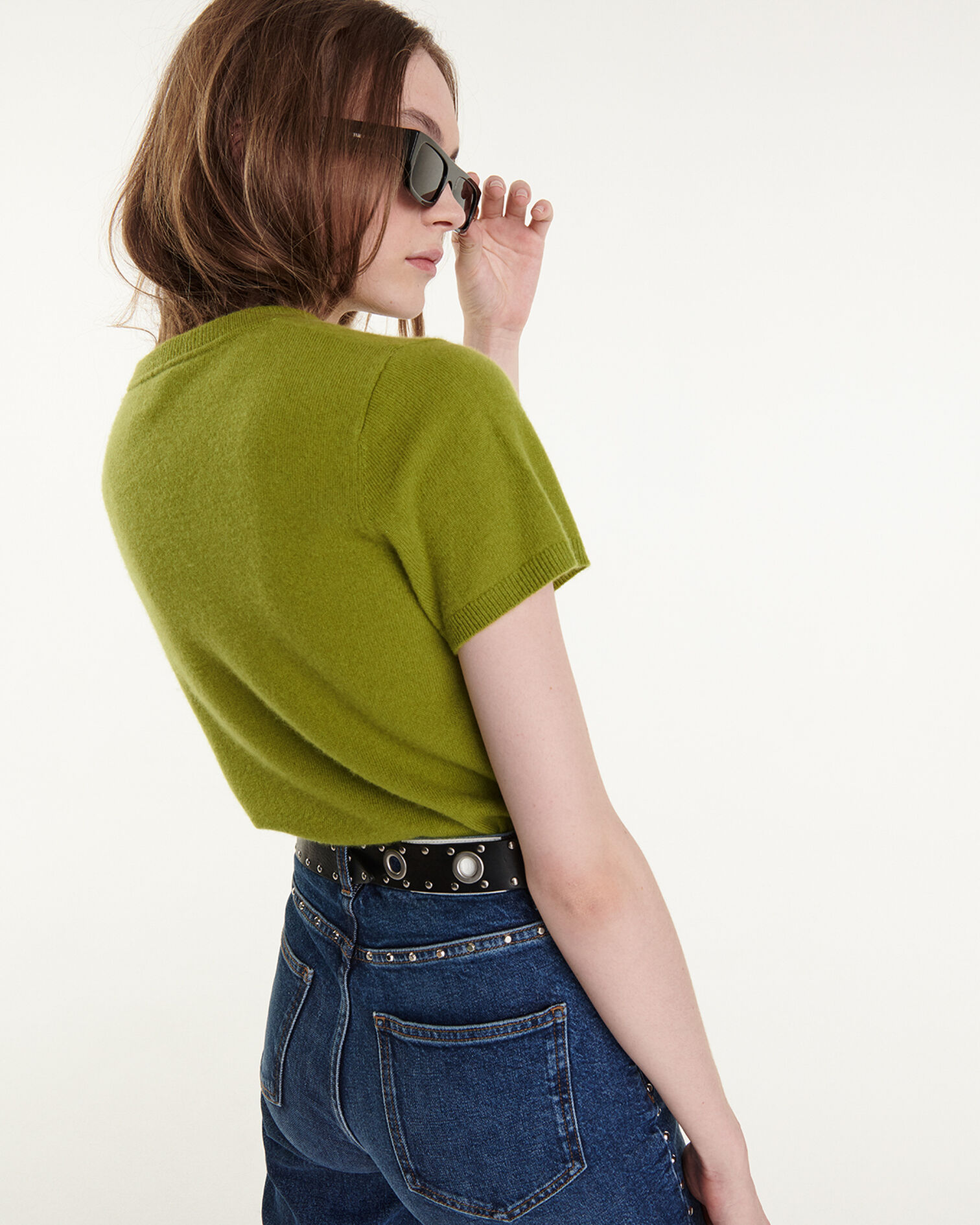Fitted green crew neck cashmere sweater, GREEN, hi-res image number null