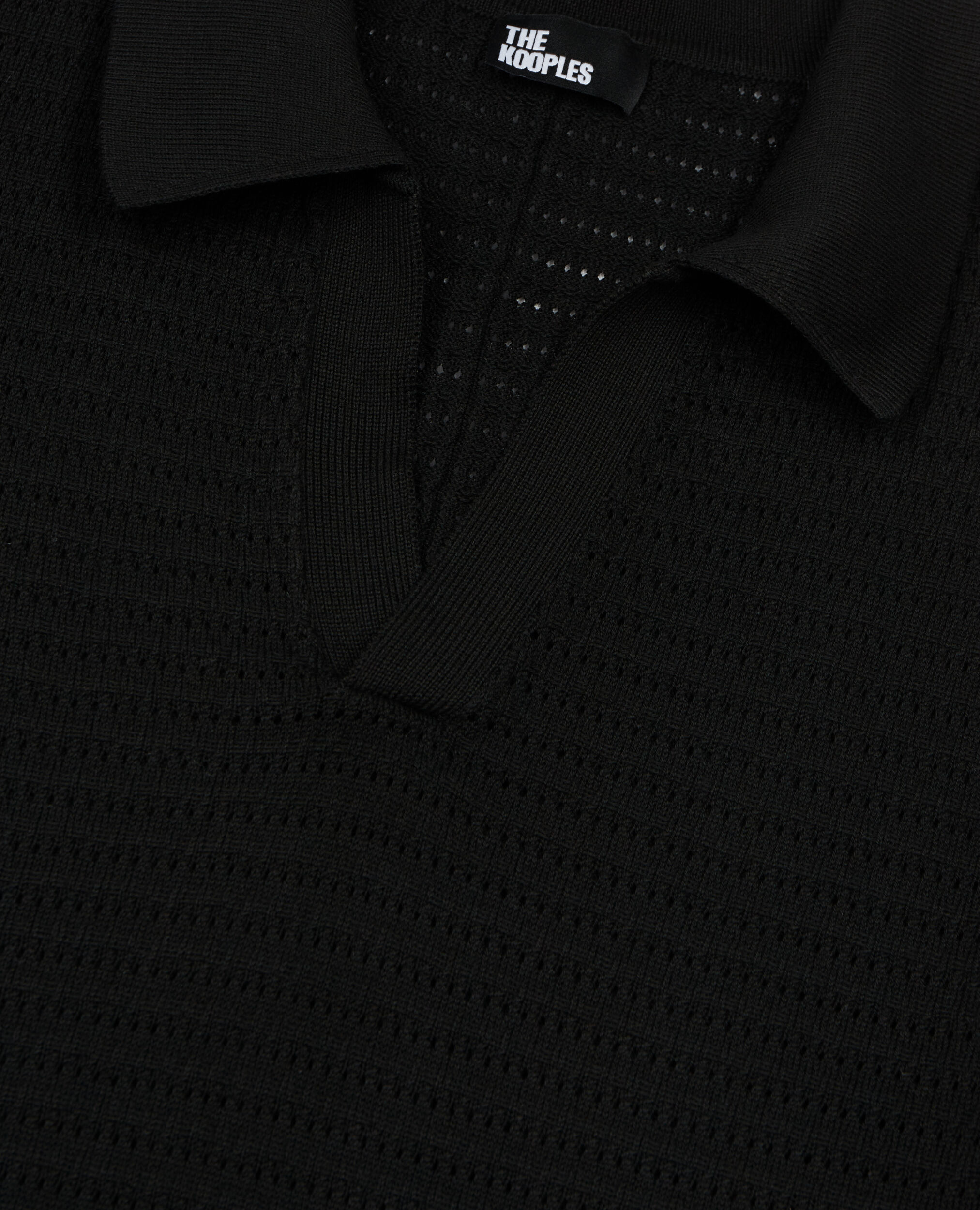 Schwarzes Poloshirt aus Strick mit Ajour-Details, BLACK, hi-res image number null