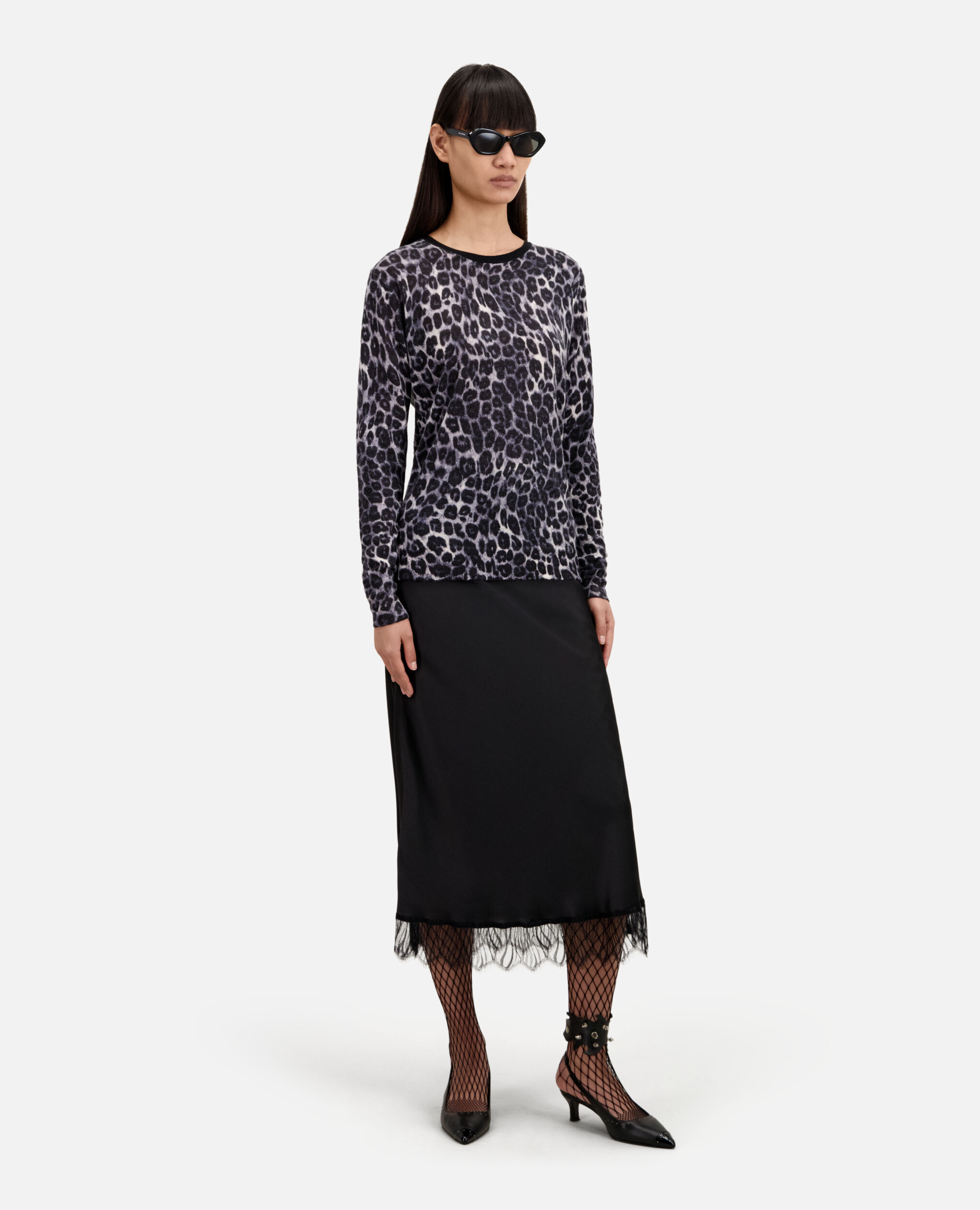 Pullover aus Kaschmir mit Print, BLACK WHITE LEOPARD, hi-res image number null