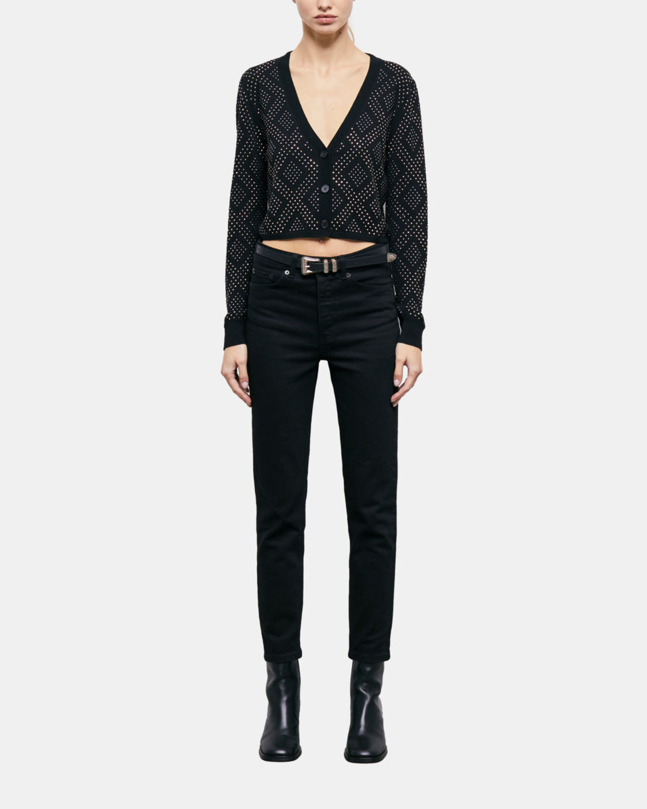 The Kooples F BLACK black cardigan with rhinestones