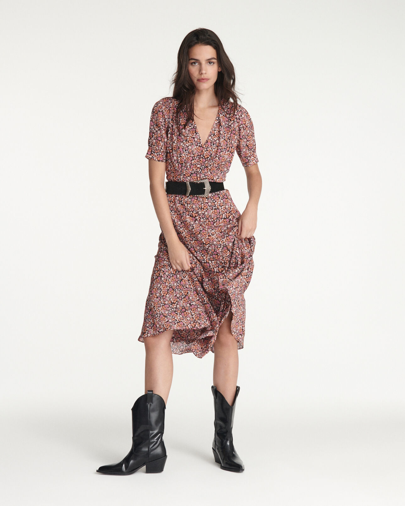 The Kooples DAMEN PINK langes kleid bedruckt bezogene knöpfe
