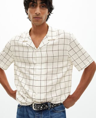 The Kooples H WHITE / BLACK short-sleeved plaid shirt, ecru