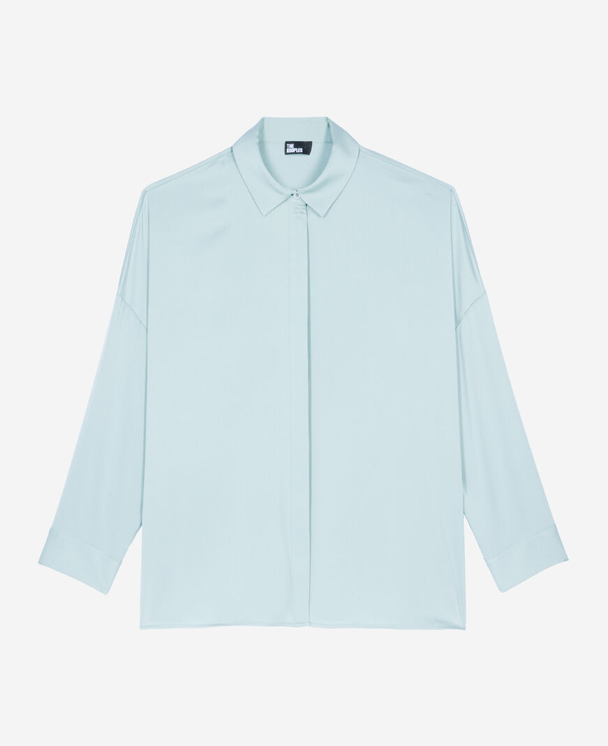 The Kooples FEMME BLUE/GREEN chemise ample en soie bleu clair