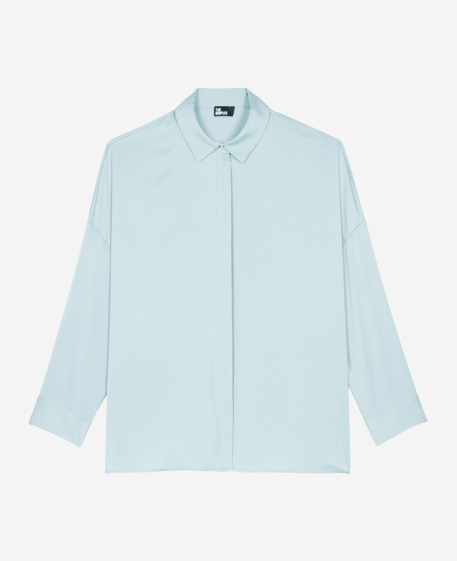 The Kooples FEMME BLUE/GREEN chemise ample en soie bleu clair