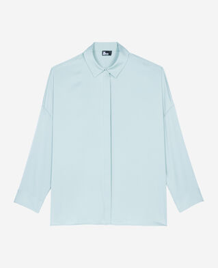 The Kooples FEMME BLUE/GREEN chemise ample en soie bleu clair