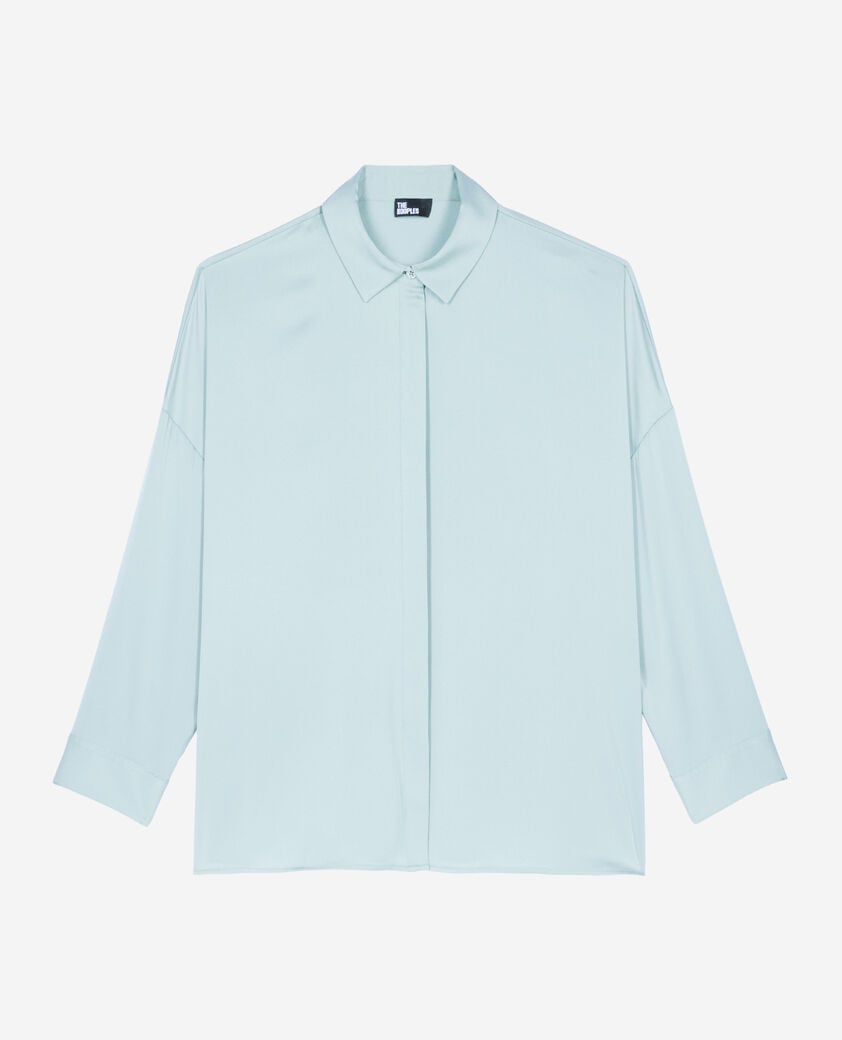 The Kooples FEMME BLUE/GREEN chemise ample en soie bleu clair