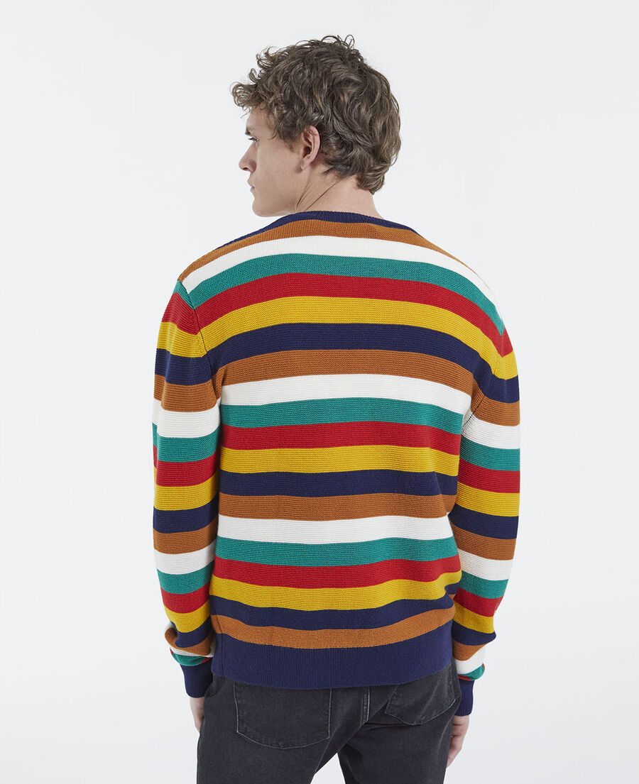 pull rayé multicolore laine à col rond