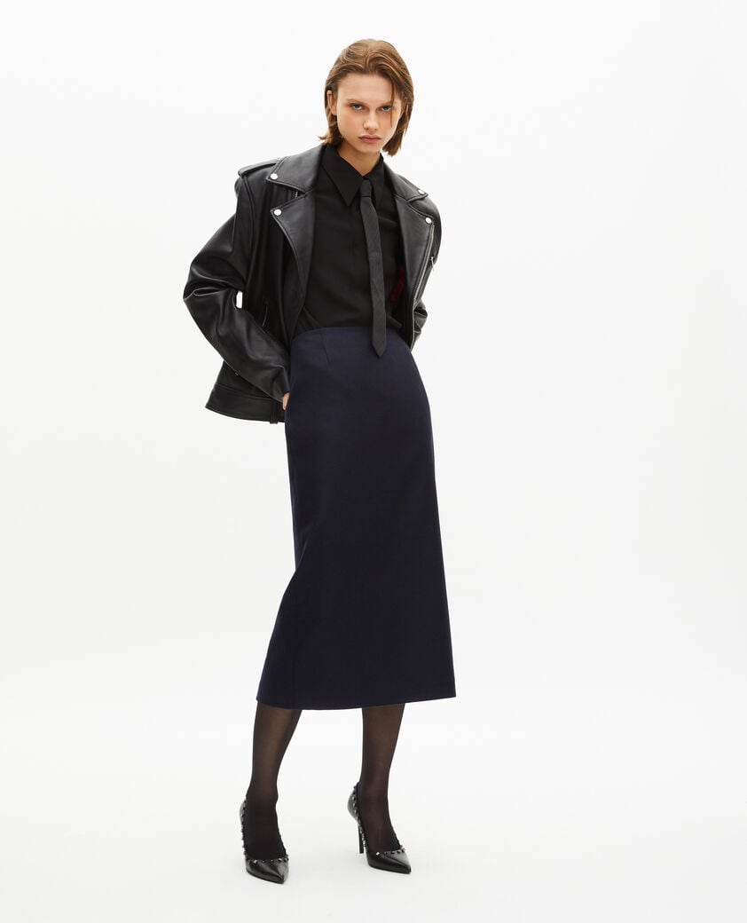 The Kooples WOMEN NAVY long navy pencil skirt