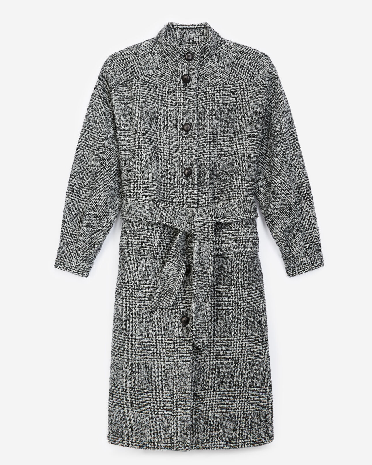 The Kooples WOMEN BLACK-ECRU black wool coat with high neck
