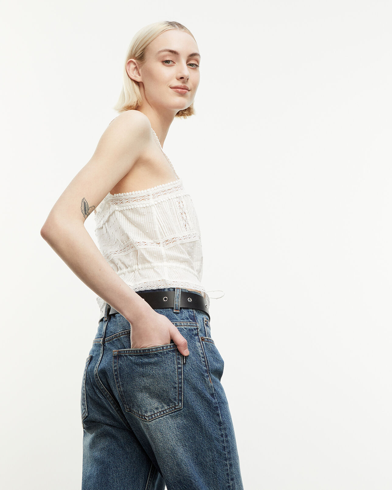 The Kooples FEMME ECRU top écru coton à détails brodés