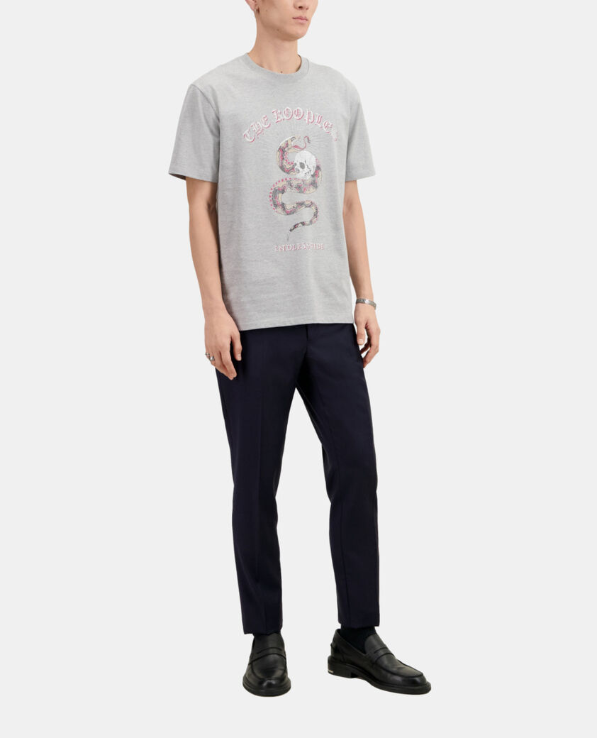 The Kooples HERREN LIGHT GREY CHINE hellgraues t-shirt mit siebdruck für herren