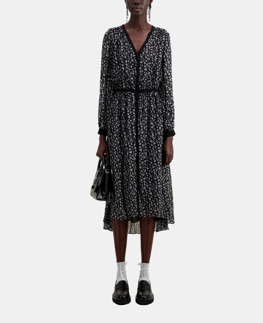 The Kooples FEMME BLACK-ECRU robe longue imprimée avec boutonnage